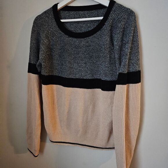 Shein Sweater Crewneck Color Block Stripe Knit Casual Neutral Trendy - Picture 4 of 10